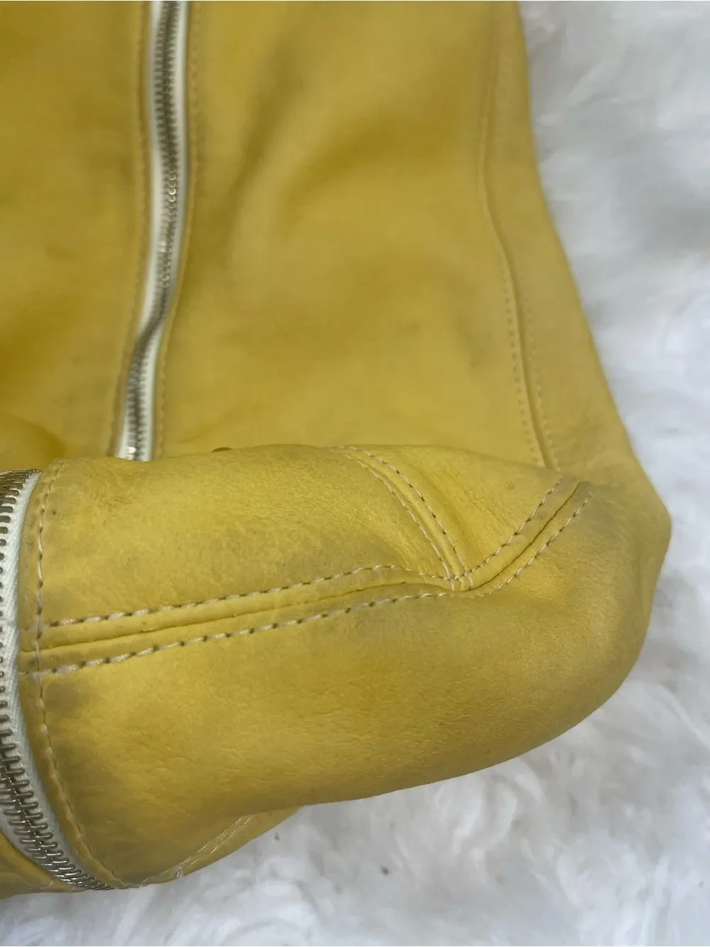 Yellow Leather Tote Bag with Front Zippers